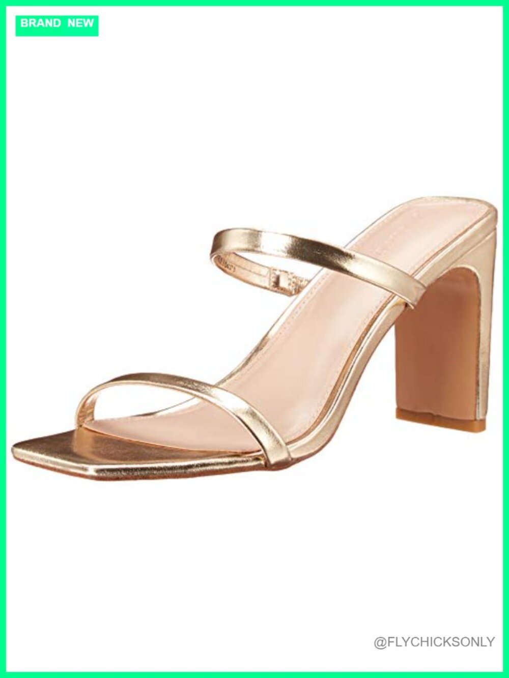 Two Strap Kitten Heel Square Toe High Heeled Sandal